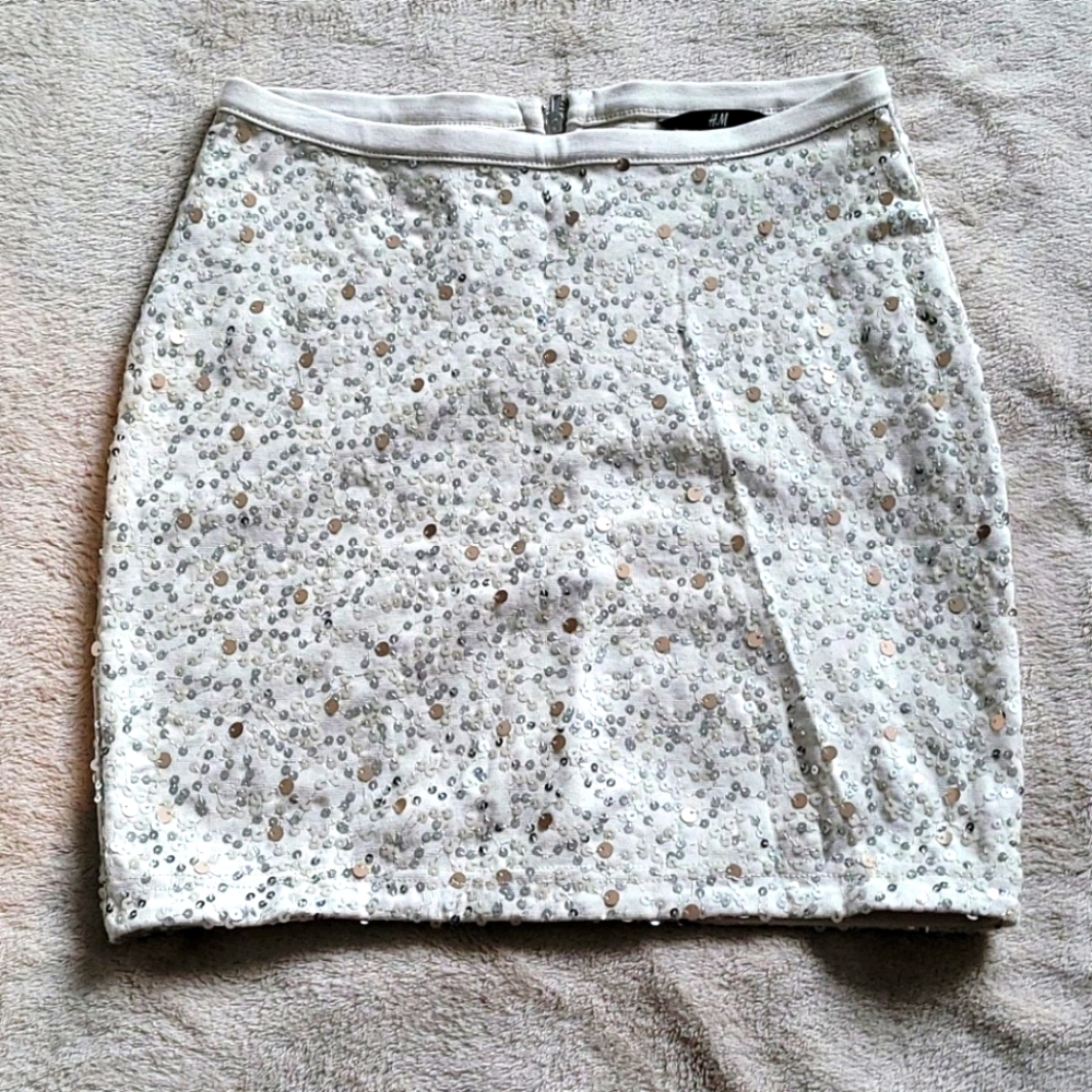 Mini skirt sequence silver cream rustic gold xs